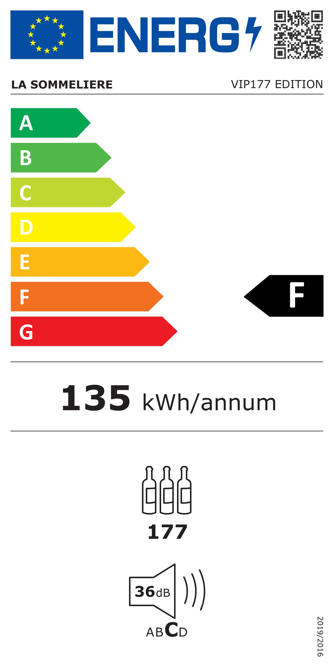 La Sommelière - VIP177 EDITION - Wi-Fi, 177 flaskor, 1 zon, 59.5 cm, Svart